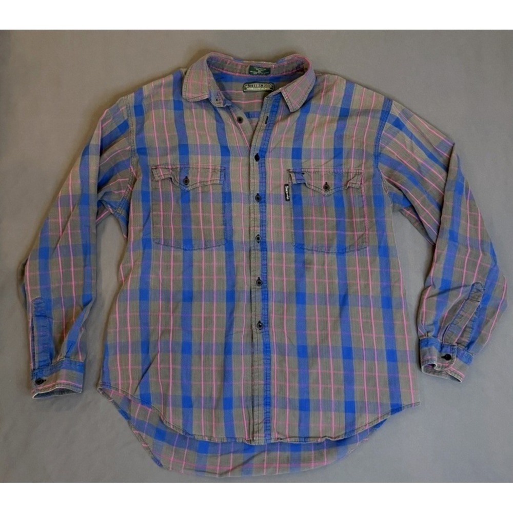 VTG Sutter Creek LEVI'S Button Up Shirt Mens Size XL Gray Pink Plaid Long Sleeve